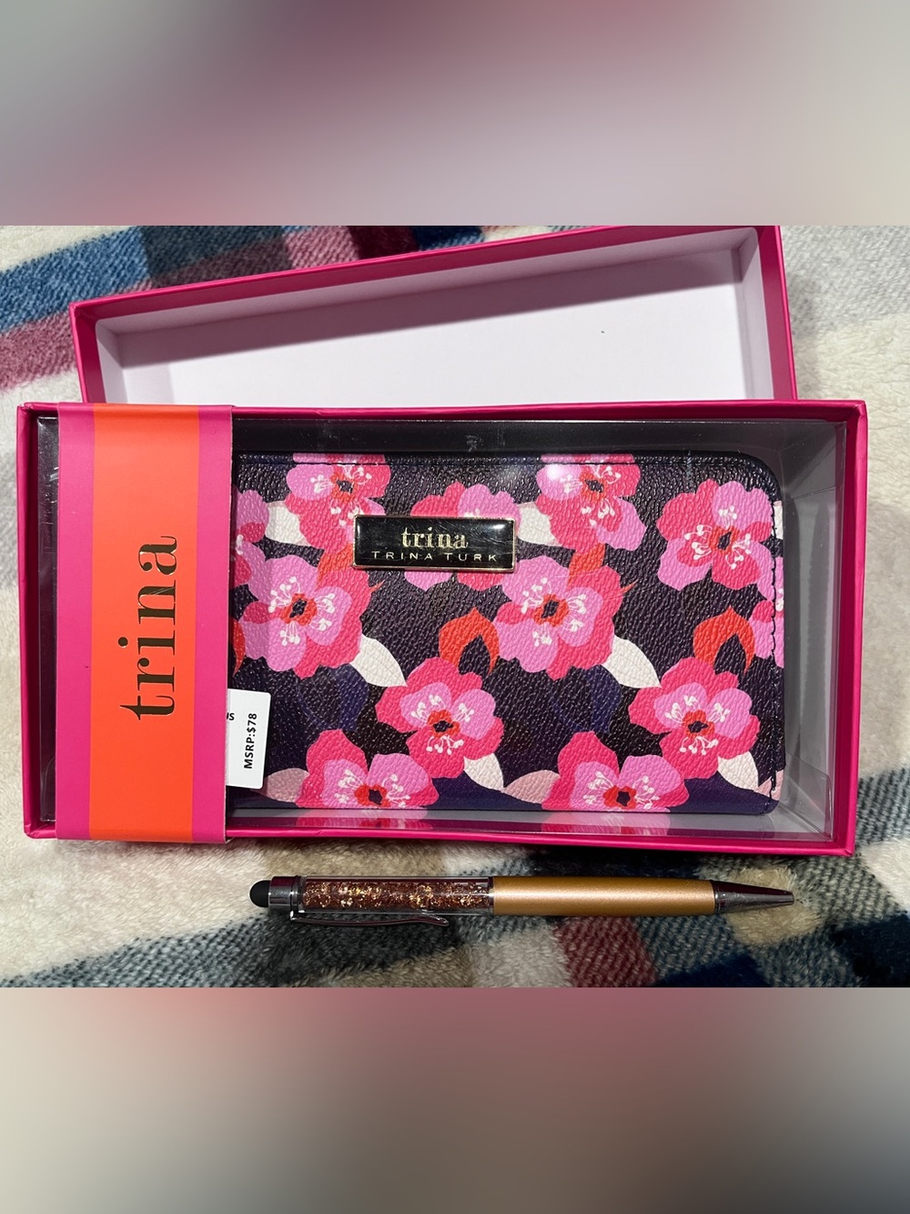 Trina Turk Pink Floral Zip Card Wallet NEW